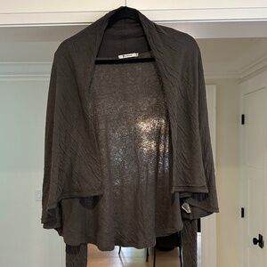 T by Alexander Wang Grey Crinkled Jersey Knit Moto Draping Open Cardigan - Sz M